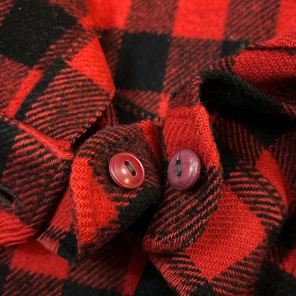 Vtg LL Bean Wool Shirt Mens Small Red Black Script Label 60's US Rustic Outdoors